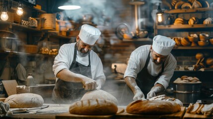 Bakers Proudly Showing How They Are Kneading Dough