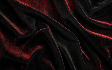 Close up of a black and red fabric with a shiny texture