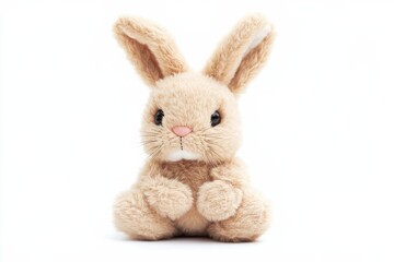 Obraz premium Cute beige plush bunny rabbit toy sitting front view isolated on Transparent Background