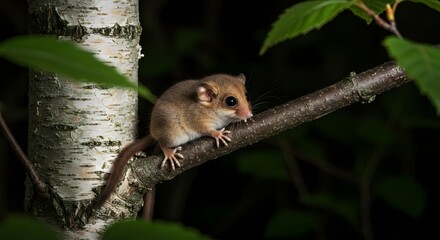 Nocturnal Woodland Dweller Dormouse Climbing in Forest Trees and Bushes