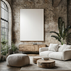 Modern living room interior design with blank canvas cozy environment minimalist viewpoint aesthetic concept