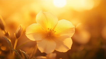 Obraz premium Primrose against a sunset backdrop, highlighting its intricate textures and the warmth of its yellow hues