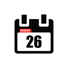 calender icon, 26 wednesday icon with white background
