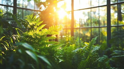 Greenhouse Plants Sunlit Windows