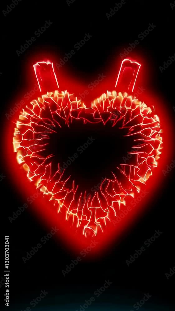 Poster glowing neon heart with electric pulse effect in dynamic sequence