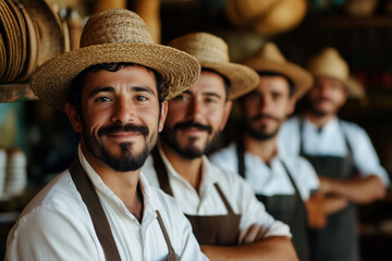 Photography of Uruguay professional service staff, salesperson and cook in traditional restaurant.	