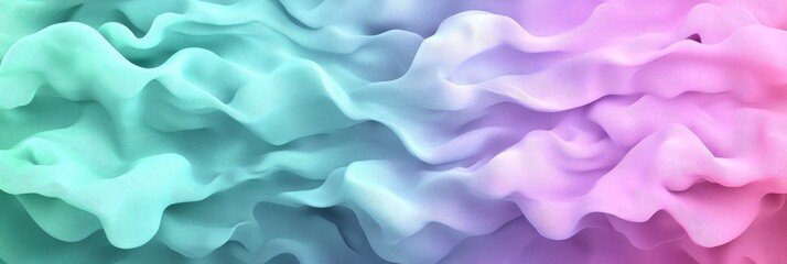 Obraz premium Minimalist Seafoam Green And Pastel Lavender Gradient, Wave Pattern 3D Abstract Texture Background
