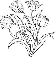 Tulip Flower Bouquet Illustration,Tulip bouquet,
Floral illustration,
Tulip drawing,
Flower sketch,
Tulip design