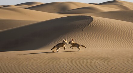Obraz premium Desert Dweller Fennec Foxes Playing in Sandy Dunes and Arid Landscapes