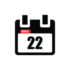 calender icon, 22 monday icon with white background