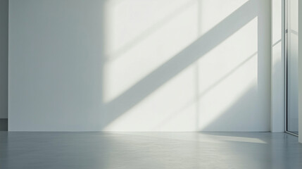 Fototapeta premium Blank wall in a modern room interior with dramatic shadows and natural light, mockup, minimalist atmosphere