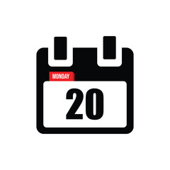 calender icon, 20 monday icon with white background
