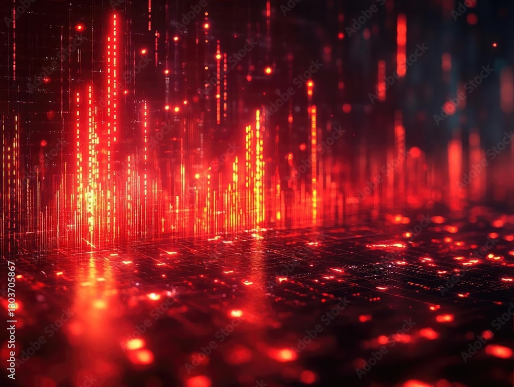 Aufkleber abstract digital landscape with glowing red patterns and light reflections in a futuristic setting