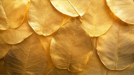 Close up of gilded leaves in luxurious natural design.