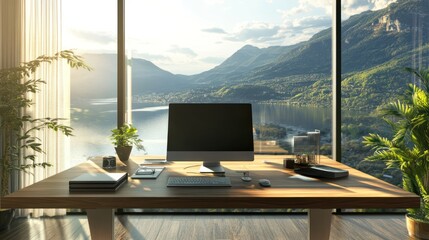 Fototapeta premium Modern workspace with mountain view (4)