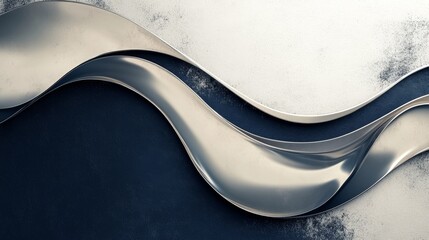 Obraz premium Abstract layered waves of metallic silver and dark blue tones