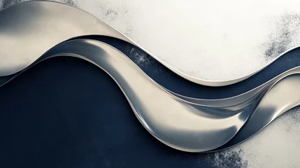 Fotobehang Abstract layered waves of metallic silver and dark blue tones © addymawy