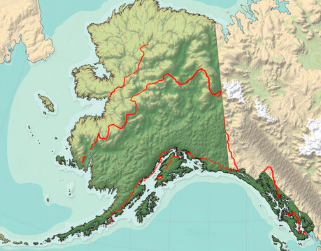 Alaskan bear trail network. Aerial mapping reveals animal highways winding through the forest, showcasing wildlife movement patterns