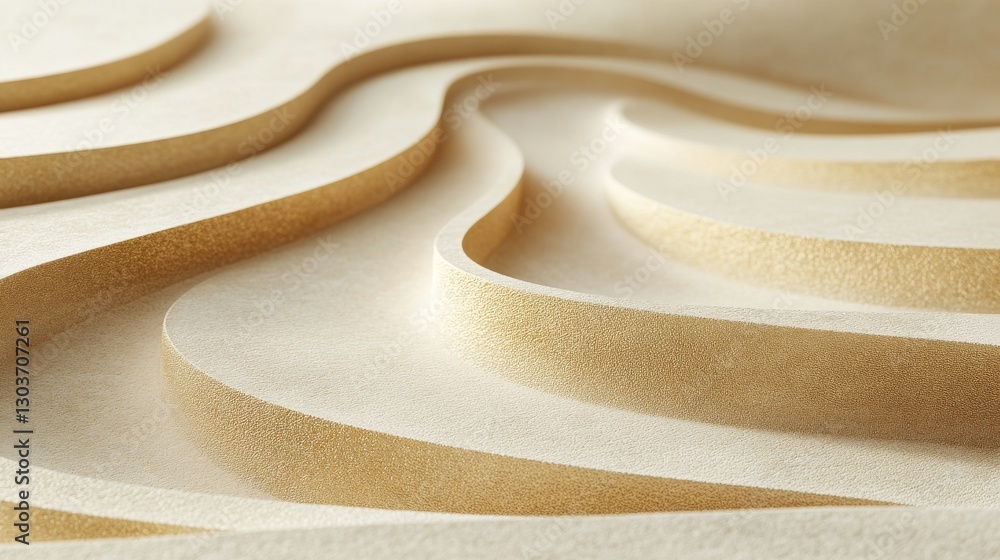 Poster abstract rendered image showing layered curves in warm neutral tones