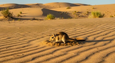 Gerbil Digging in Sandy Desert with Natural Habitat Background