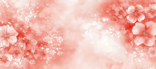 Obraz premium Delicate Coral Watercolor Floral Background, Dreamy Pastel Illustration, Gentle Watercolor Flowers
