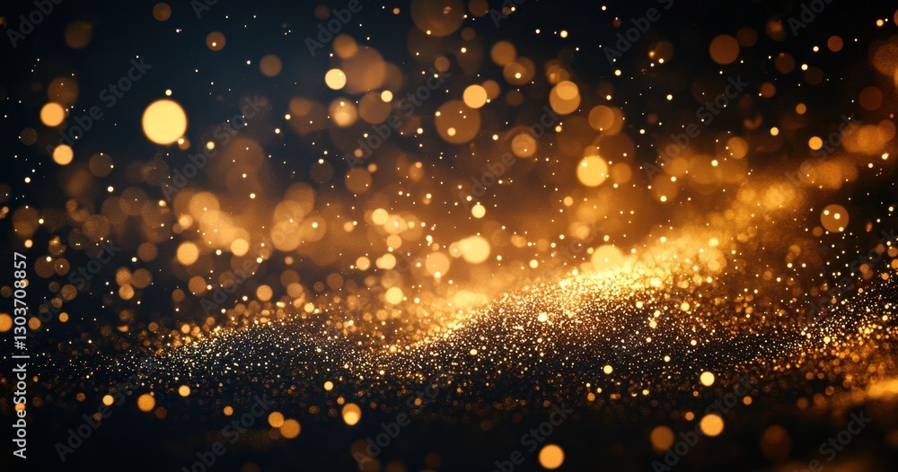 Poster glimmering gold particles and bokeh effects creating sparkling lights in a mystical atmosphere with 