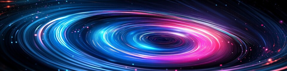 Abstract Swirling Vortex of Vibrant Blue and Pink Lights, Digital Illustration on a Dark Background