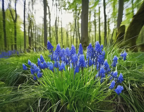 Grape Hyacinths on Edge of Woodland AI