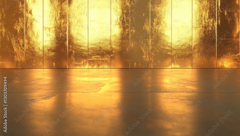 Poster golden reflective surface with warm light and textures creating an elegant backdrop for luxury produ