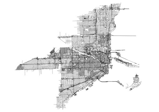vector map of highway in miami with black and white color