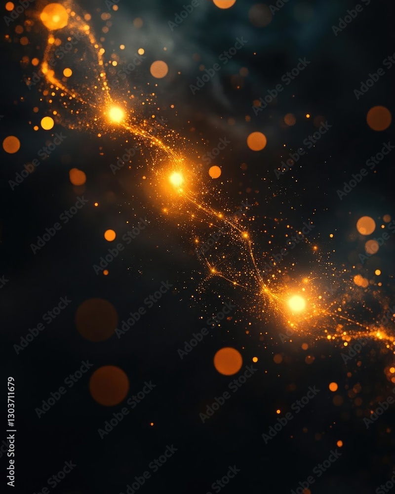 Poster abstract cosmic background with glowing particles and light trails in a dark atmosphere