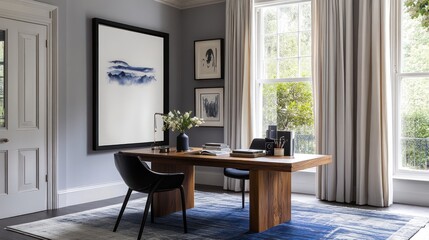 Fototapeta premium Elegant Home Office with Large Window