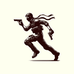 Tactical Special Forces Soldier Running with Dual Pistols &ndash; Military Operator in Combat Gear