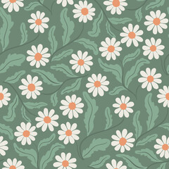 Floral Seamless Daisies Pattern Background. Vector