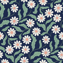 Floral Seamless Daisies Pattern Background. Vector