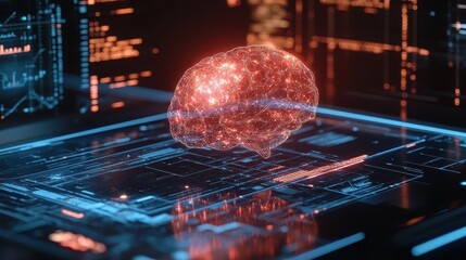 Obraz premium Artificial intelligence data visualizations on a holographic display