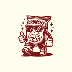 Cool Chips Bag Mascot Wearing Sunglasses Giving a Thumbs Up Fun Cartoon Snack Character
