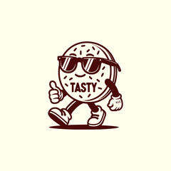 Cool Donut Mascot Wearing Sunglasses Walking with Confidence Fun Cartoon Pastry Character