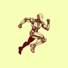 Fototapeta premium Futuristic Cyberpunk Cyborg Woman Running High-Tech Sci-Fi Athlete in Motion