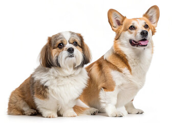 two dogs sitting on white background