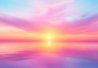 Obraz premium Serene sunrise over calm water reflecting pink and violet sky with wispy clouds and soft sunlight creating a tranquil atmosphere of peace and beauty