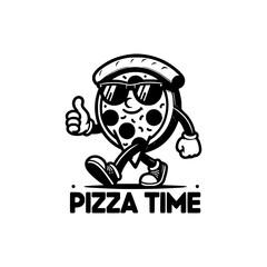Cool Pizza Slice Mascot Wearing Sunglasses and Walking with Confidence Fun Cartoon Fast Food Character