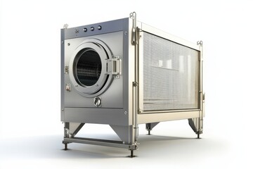 Industrial stainless steel commercial washing machine on legs isolated on Transparent Background