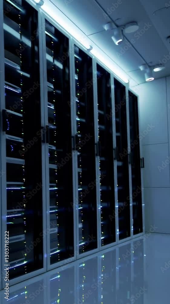 Poster modern data center servers: hightech facility with advanced networking equipment