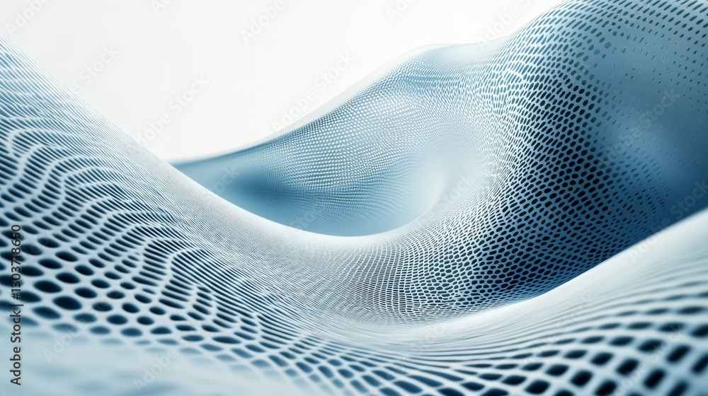 Poster abstract flowing blue fabric with intricate openwork patterns and curves