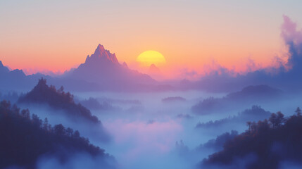 Naklejka premium Misty Mountains at Sunrise