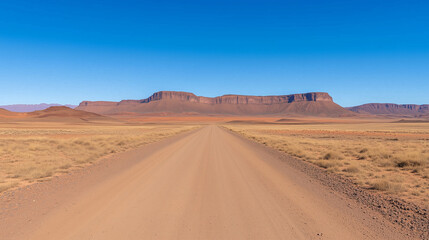Desert Road Leading to Distant Mesas