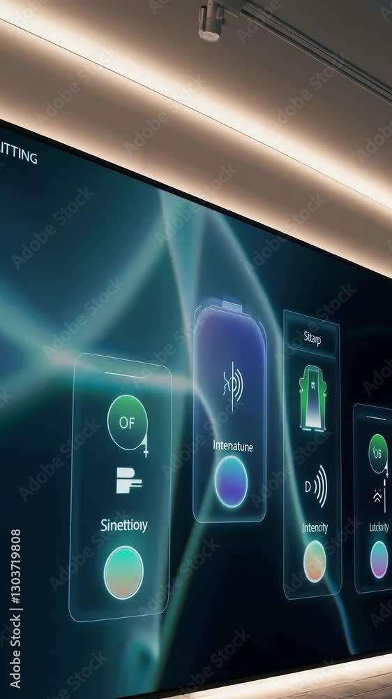 Poster interactive smart wall display interface showcasing futuristic touchscreen technology and gesture co