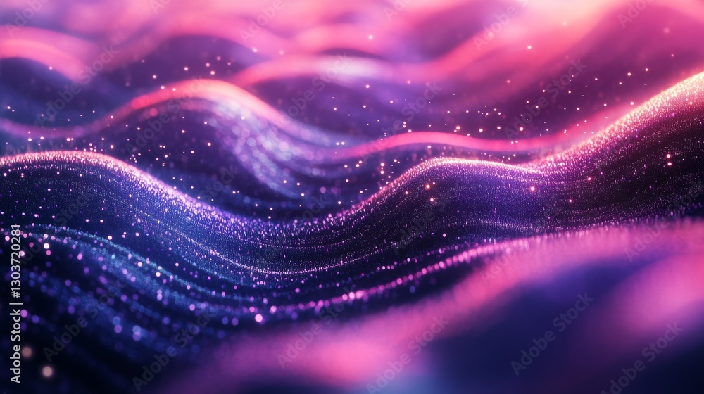Poster abstract flowing waves of color with shimmering particles present