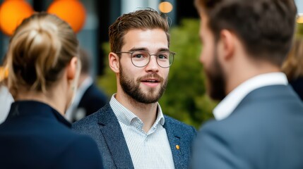 Professionals Engaging in Networking at Event with Conversational Interactions and Connections